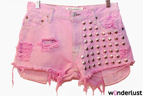 The Jenna Shorts (pink, high-waisted, studded, cutoff shorts)