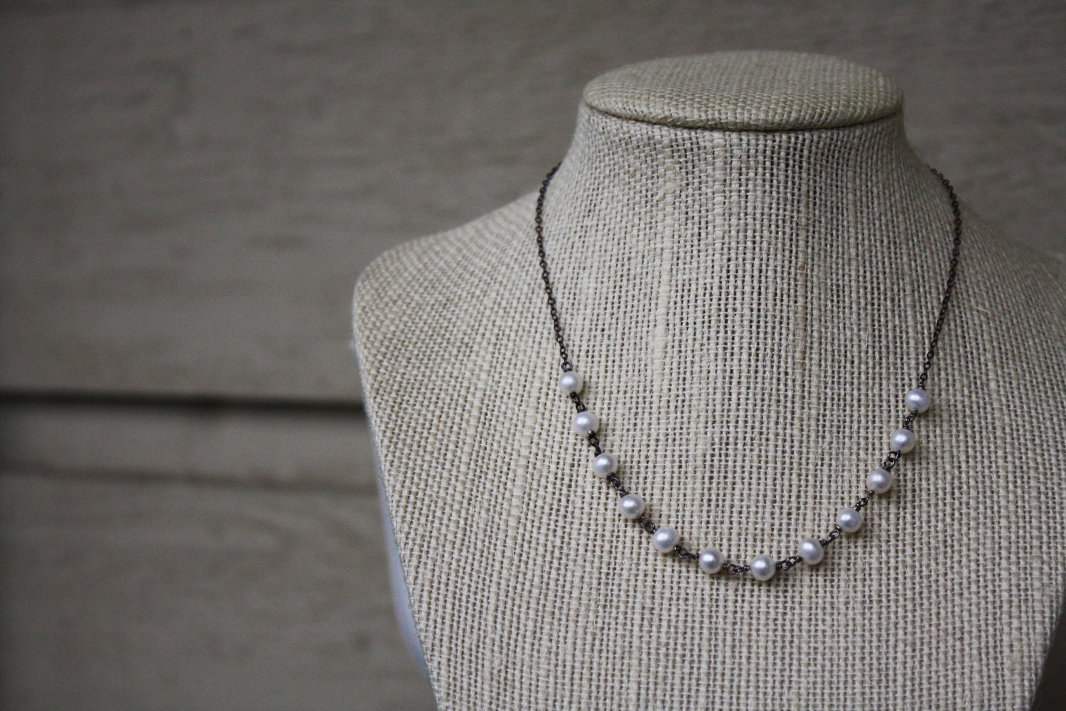 Rustic Freshwater Pearl Necklace - Oxidized Sterling Silver - Bridal Jewelry