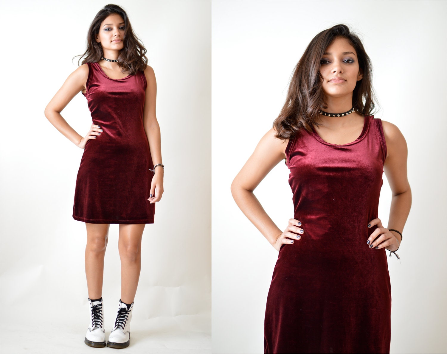 Vintage 90's Velvet Burgundy Mini Dress