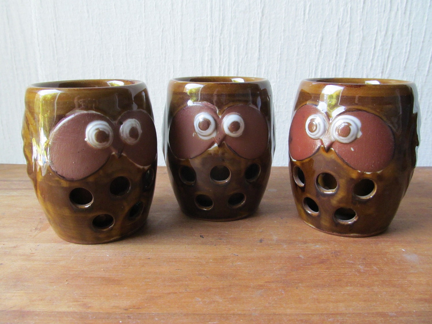 Vintage Otagiri Japan Stoneware Double Walled Owl Tumbler Cups