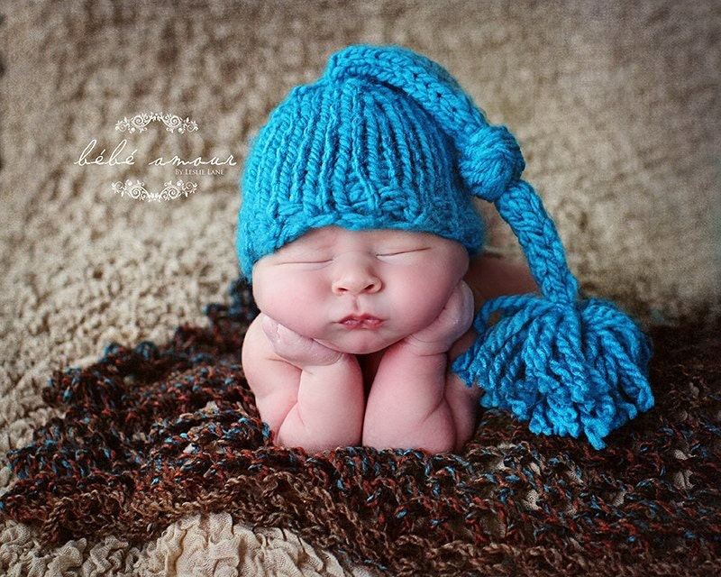 Newborn Hat - WATERFALL - mini long-tailed stocking beanie - knit baby hat - photo prop - knitbysarah - Stitches by Sarah