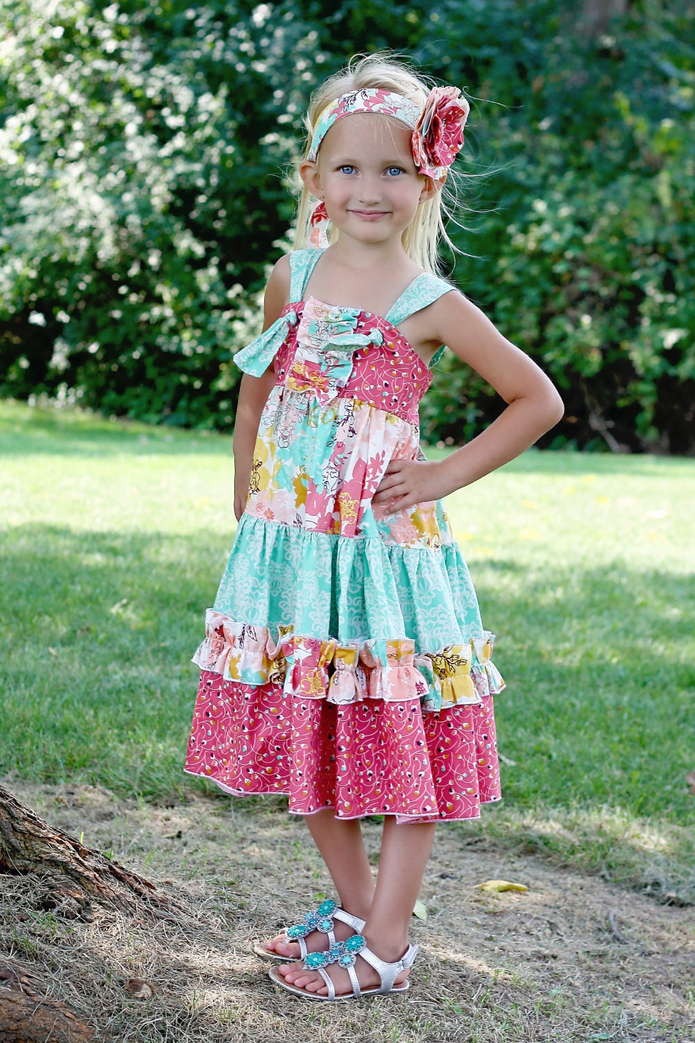 Aubrey's Tiered Ruffled knot Dress PDF Pattern size 6 months to size 8