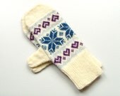 Mittens SALE Snowflake Mittens Lambswool Wool Mittens Knitted Mittens Blue Mittens Cream Mittens Snowflake Gloves scandinavian Fairisle