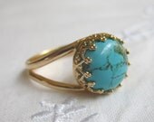 Turquoise ring, 14k Gold ring, 10 mm stone, delicate ring, Vintage ring,  gold cocktail ring, Gemstone ring, Turquoise ring, bridal ring