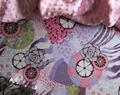 Baby Girl Pink and Purple Minky Blanket - 35" x 29" Shades of Purple, Pink, Brown, and Green Tile Mosaic Cotton Print and Baby Pink Minky