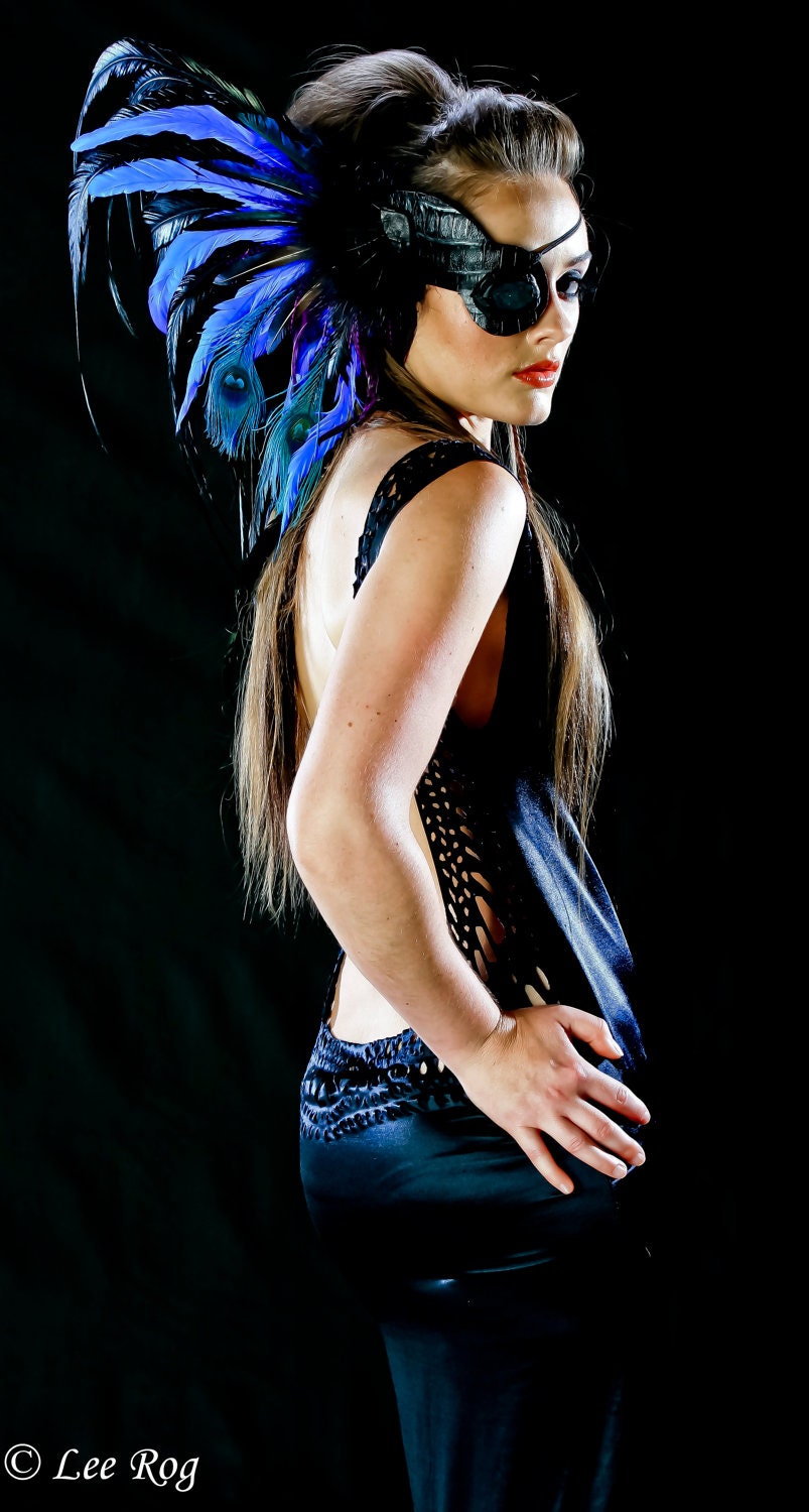 Illyria Feather Headdress - For Maya - Custom Eye Patch Feather Headdress