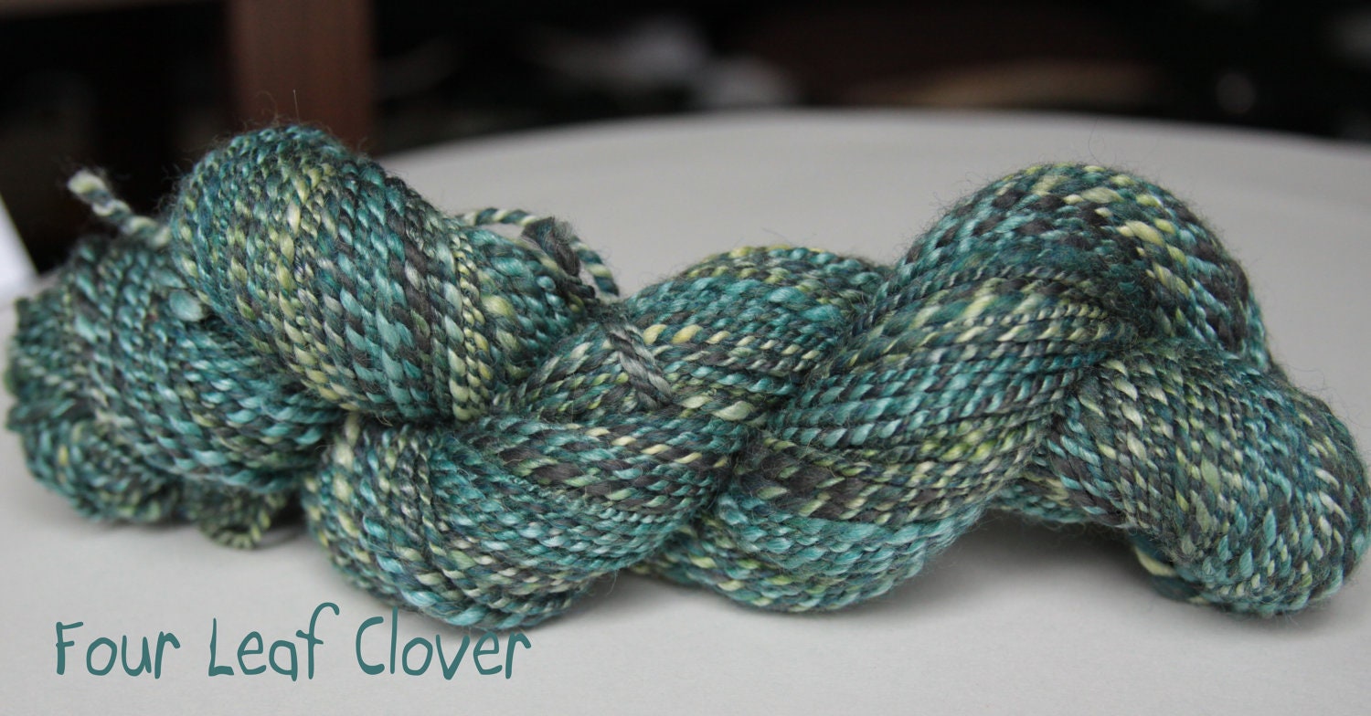 Handspun Yarn - Wool & Bamboo - 2 Ply -DK Weight - Four Leaf Clover - Item 2012-024