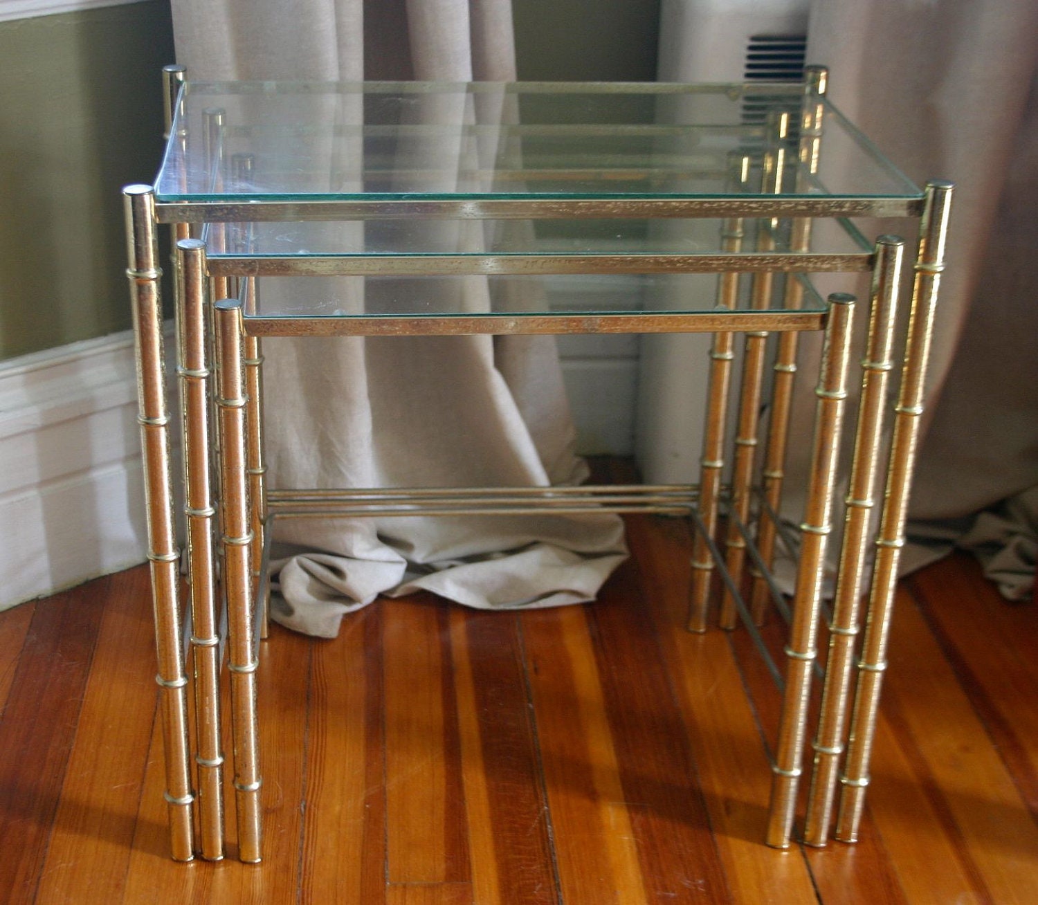 RESERVED for Bianca Sotelo ---Vintage Set of Brass Faux Bamboo Nesting Tables