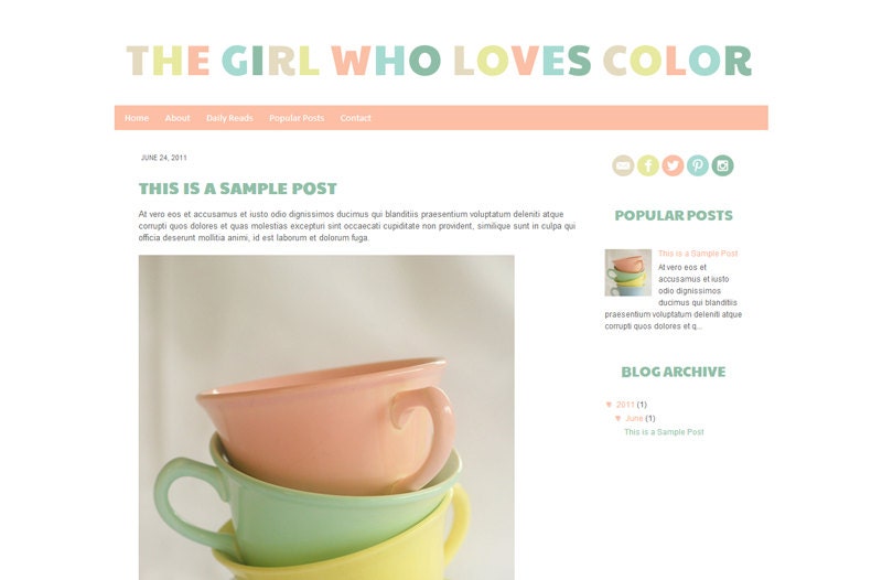 Premade Blogger Template: The Girl Who Loves Color