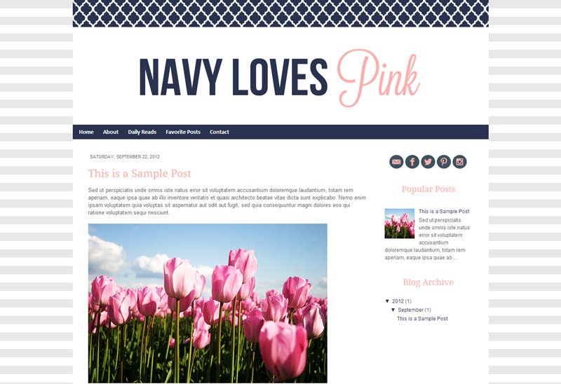 Premade Blogger Template: Navy Loves Pink