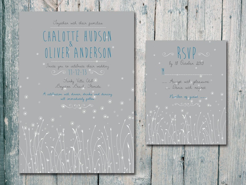Fireflies and Night Sky Wedding Invitation and Reply Card Set - Wedding Stationery