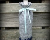 Gray Angora Wool Blend Knit Wine Sweater Sock Cozy Holiday Gift Idea from Repurposed Sweater