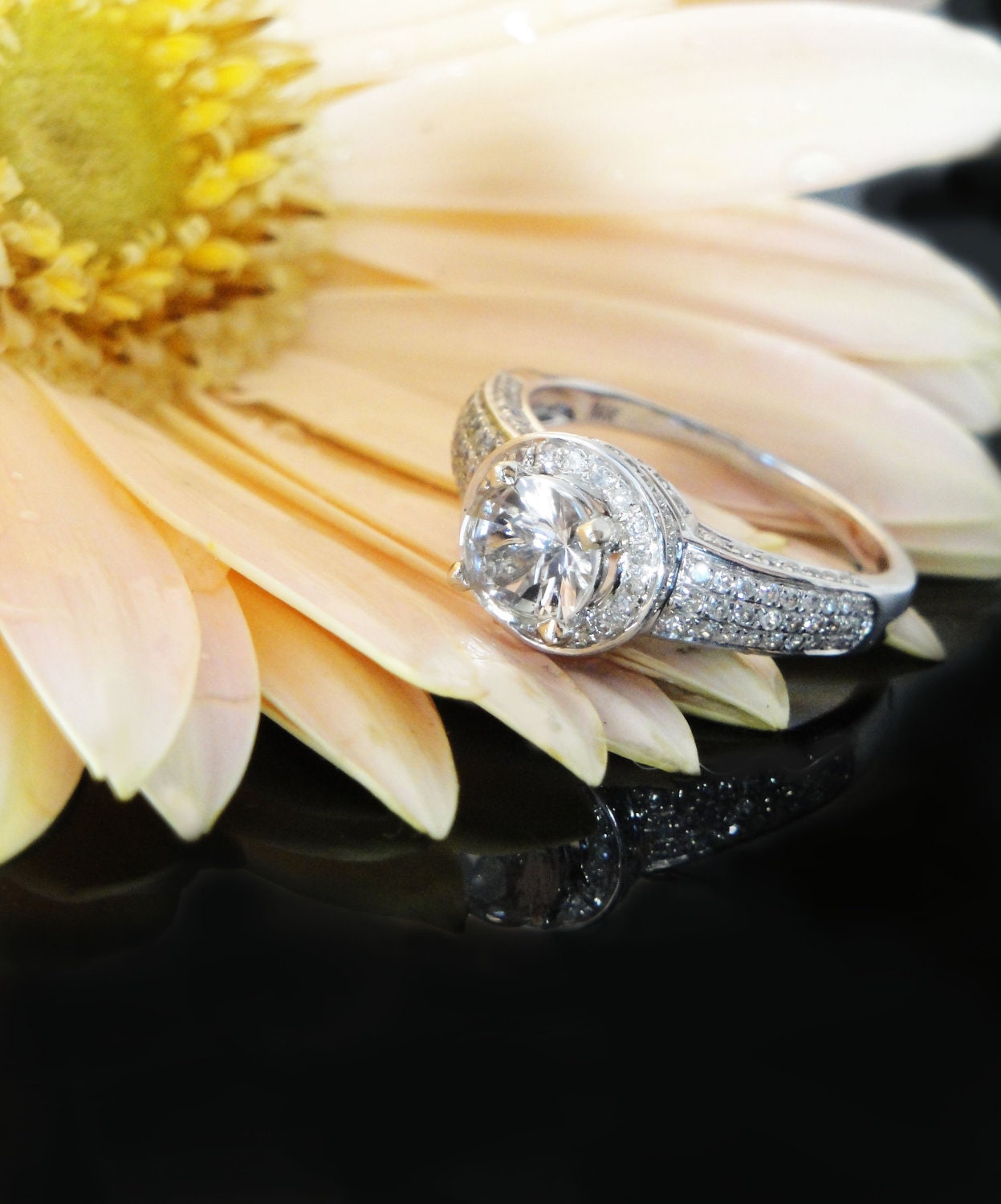 Herkimer Diamond Engagement Ring 14K Gold With Diamond Accents