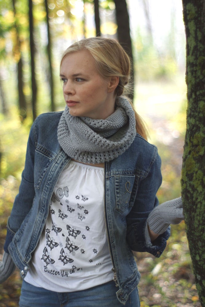 Hand knitted chunky women cowl gray her winter  trends grey