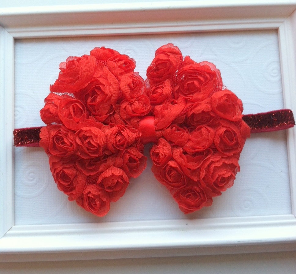 Red Shabby Chiffon Bow Headband