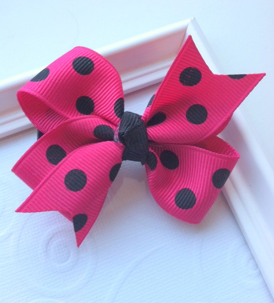 Shocking Pink and Black Polka Dots Classic Hair Bow