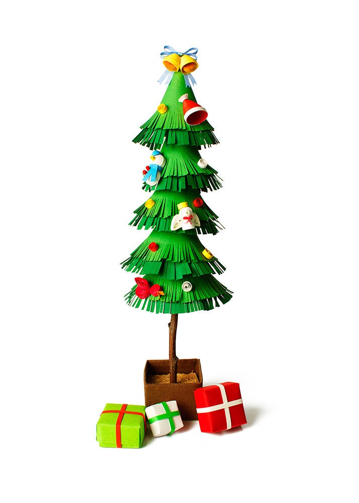 Christmas Card 5x7 of Papercraft Christmas Tree