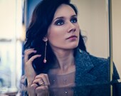 Dangle Earrings sweet pink fashion statement gemstone  SINGLE SUPER LONG earring  jade stone gold  romantic gemstone earrings israel jewelry