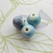 Handmade Ceramic Bead Trio in Colour Washed Blues