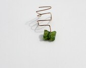 Green butterfly ear cuff, gold plate wire ear cuff, non pierced ear jewelry