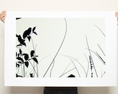 Large Canvas Print Minimalist Black and White Botanicals 20x30 contemporary wall art gift