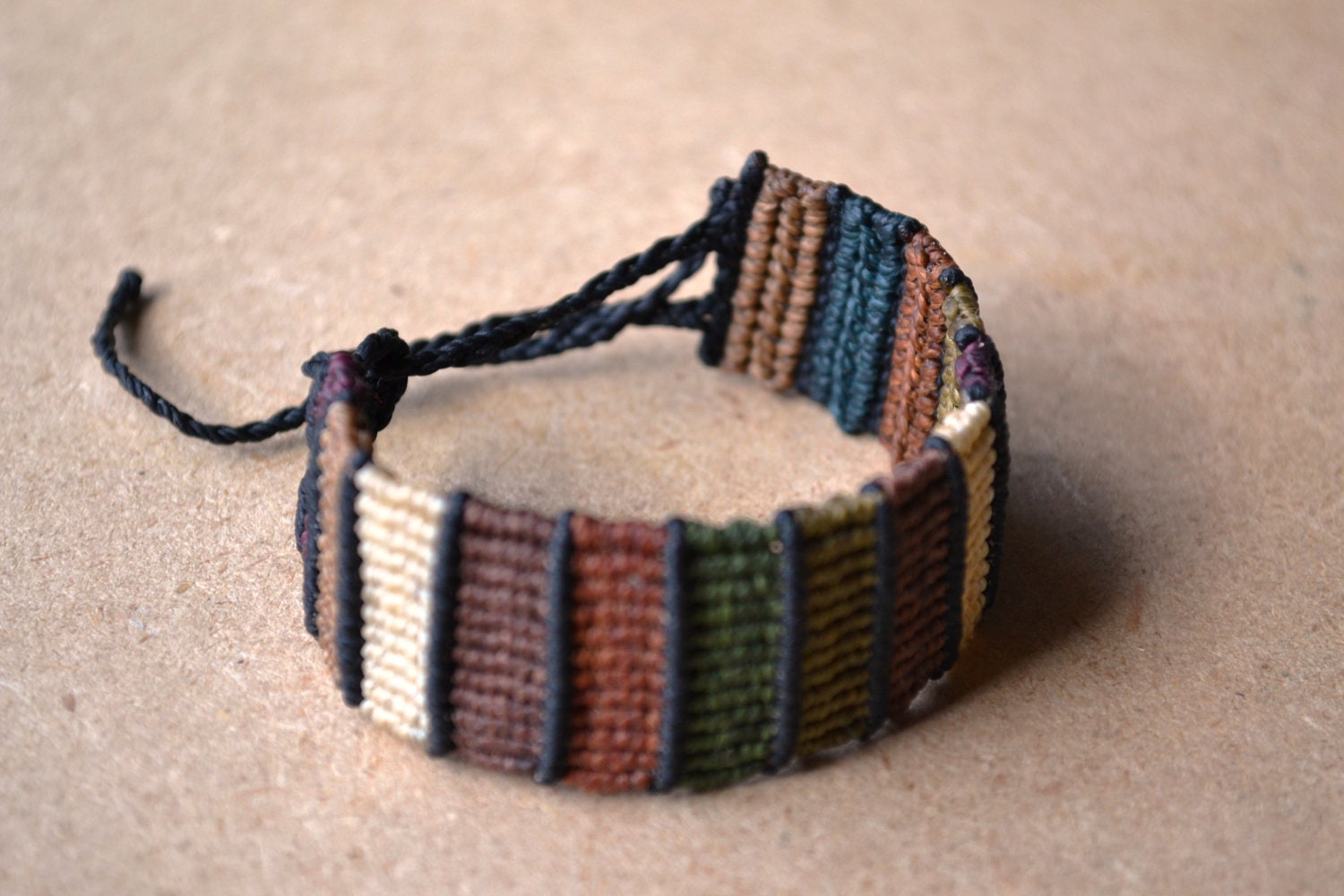 Earth Tone Macrame Bracelet/ Color Block/ Browns/ Macrame Jewelry/ Camo Colors - SpiritYSol