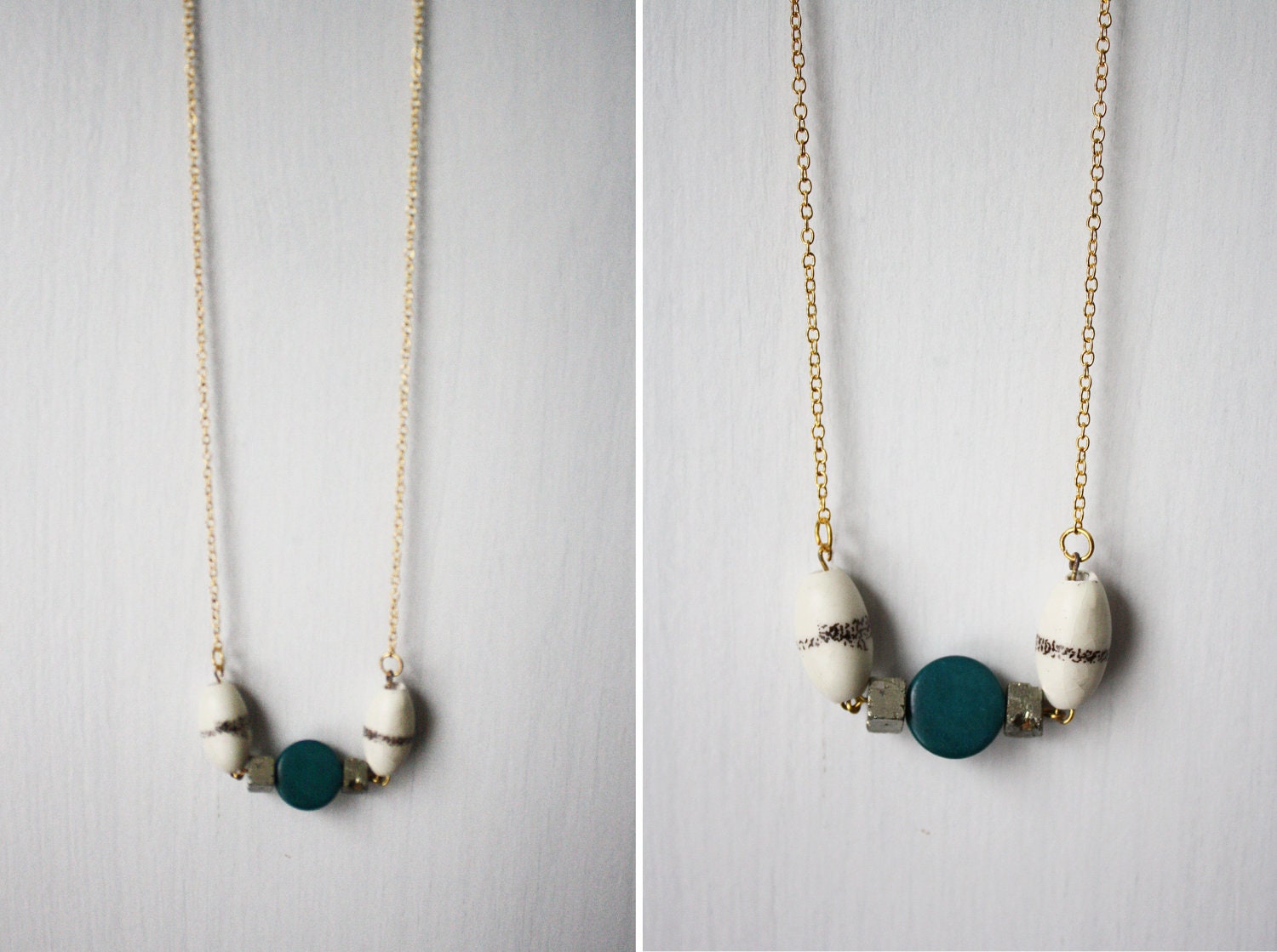 Necklace // white / turquoise / pyrit // ceramic beads