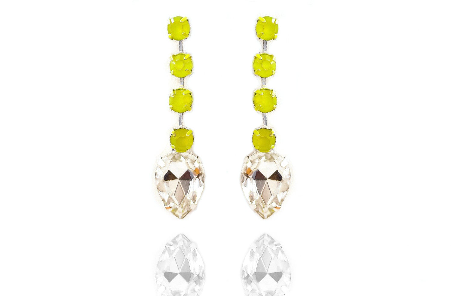 Stunning Neon Yellow Crystal Teardrop Earrings