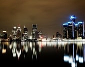 Detroit Photography - Detroit Night Reflection Color Skyline - Fine Art Print - 8x12