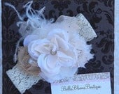 20%OFFENTIREORDER.Ivory headband.Infant headband.Vintage Rose.toddler headband..flower girl..baptism headband