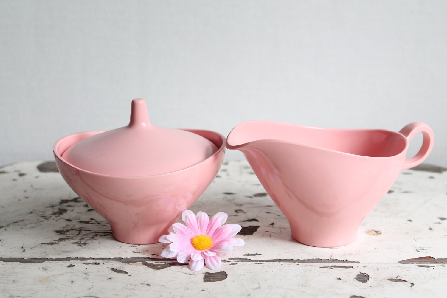 Vintage Boontonware USA Pink Cream and Sugar Set Melmac