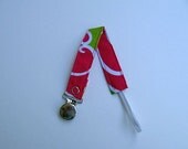 Baby Girl Universal Fabric Pacifier Clip / Raspberry & Green Paci Clip / Girl Paci Clip