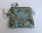 Large Handmade Padded Change Purse / Padded Coin Purse / Brown & Aqua Change Purse