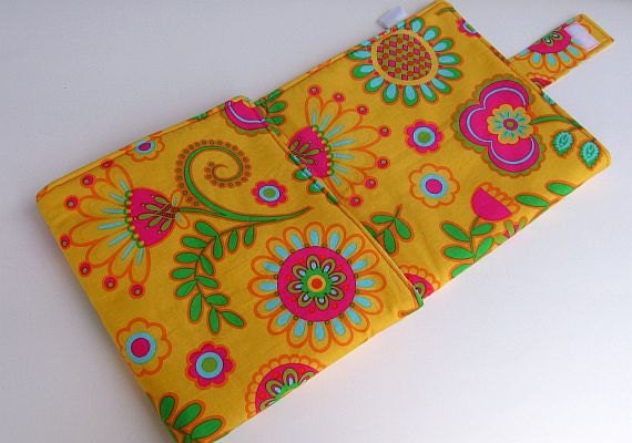 Baby Girl Large Waterproof Changing Pad /  Toddler Travel Changing Pad / Yellow & Pink Flowers