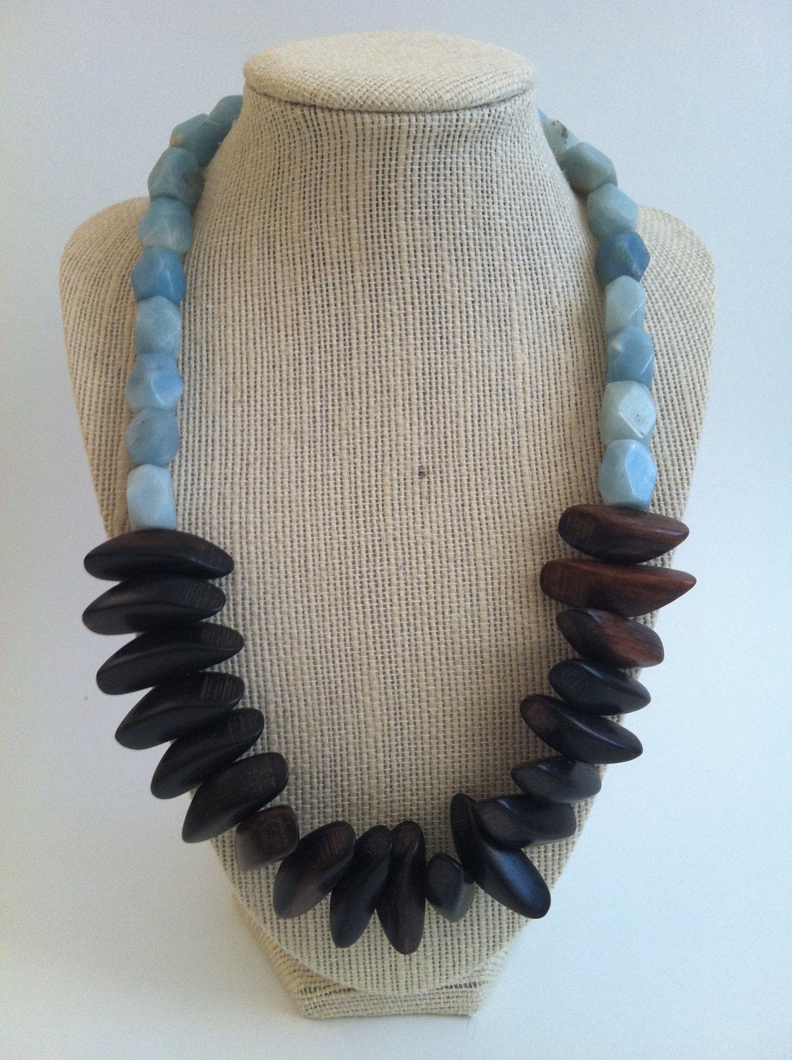 Mint Chocolate Chip Set - Mint Amazonite Stone and Brown Wooden Bead Necklace and Earring Set