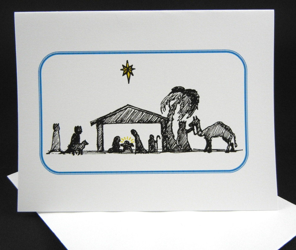 Christmas Card, Nativity Drawing Christmas Card, Christian Christmas Card
