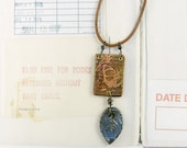 Copper Pendant Necklace, Book Necklace, Butterfly Necklace, Etched Metal Pendant, Leaf Pendant, Leather Jewelry