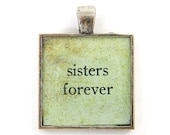 Sister Jewelry - Sisters Forever Pendant Aqua Rustic Square Resin Silver Sister Love Jewelry Charm