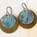 Paper Earrings - Blue Brown Earrings - Swirl Brass Circle Dangle Jewelry