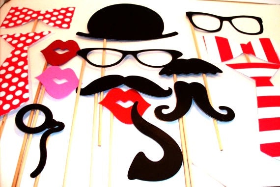 Photo Booth Props - Photo Props - Wedding Photo props - Set of 15 - Pink Hipster  Set