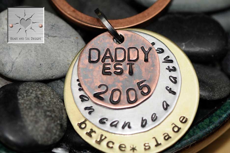 Custom Mixed Metal Keychain for Dad - "Any Man Can Be A Father" "Daddy" Key Chain - A Son's First Hero - Gift for Dad