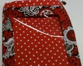 Black, Gray, and Red Floral with White Polka Dots on Red - Easy Find REVERSIBLE Car Storage Bag