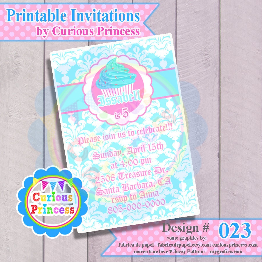 023 cupcake pink turquoise baby girl invitations or thank you cards birthday party PRINTABLE DIGITAL baby shower baptism communion 4x6