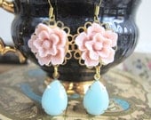 Pink Earrings Blue Gold Pale Turquoise Light Blue Mint Aqua Misty Dainty French Chic - Romanticiera