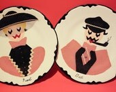 Vintage 50s Home Decor Collectibles Kitchen Gift Guide Folk Art Couple Ceramic Plate Serving Housewares Wall Decor.