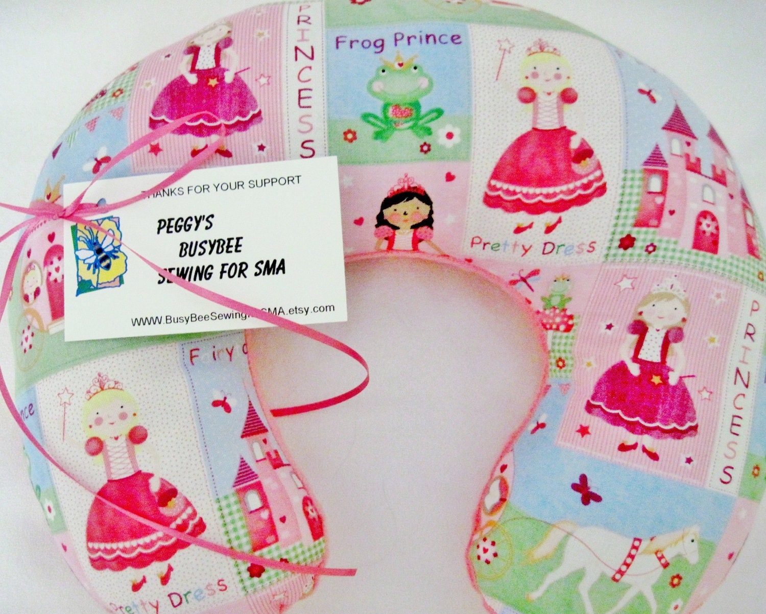 Travel Pillow - Head Neck Support - Child Size - Fairy Tale Princess - Castle Horse Carriage Frog - Pink - Girls - READY TO SHIP
