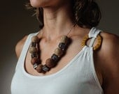 Felt Necklace Chunky Beaded Brown Necklace / Statement Necklace Autumn Jewelry - DevikaFelt