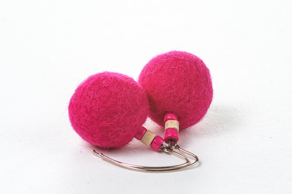 Pink Beadwork Earrings Felt Earrings Beadwork Felted Earrings Earrings For Girl