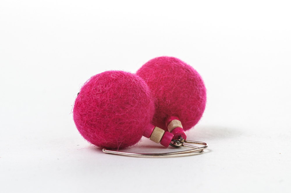 Pink Beadwork Earrings Felt Earrings Beadwork Felted Earrings Earrings For Girl