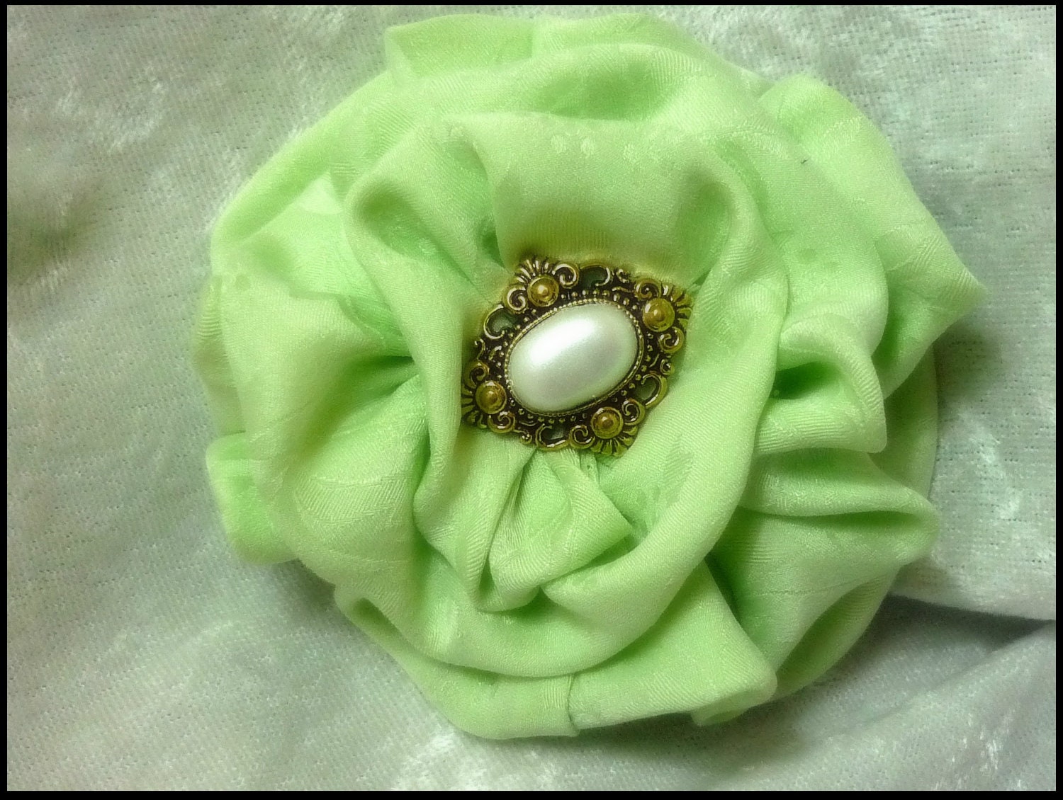 Pale Green Dream Clip, Green Flower Clip, Women's Hair Clip, Green Silk Flower Clip, Scarf Pin, Hat Pin, Handmade, Ready to Ship